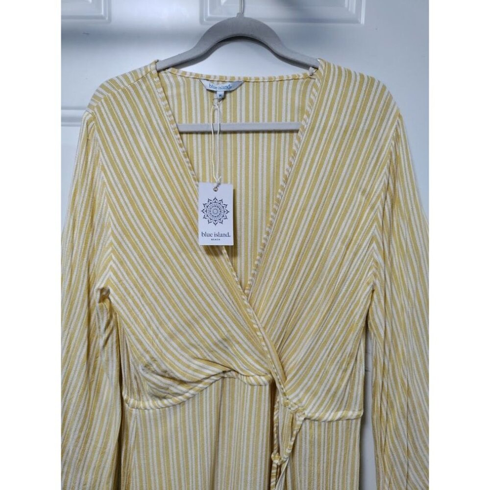 Blue Island Whimsy Festival Beach Striped Flared Sleeve CoverUp Dress Medium NWT - Picture 4 of 7